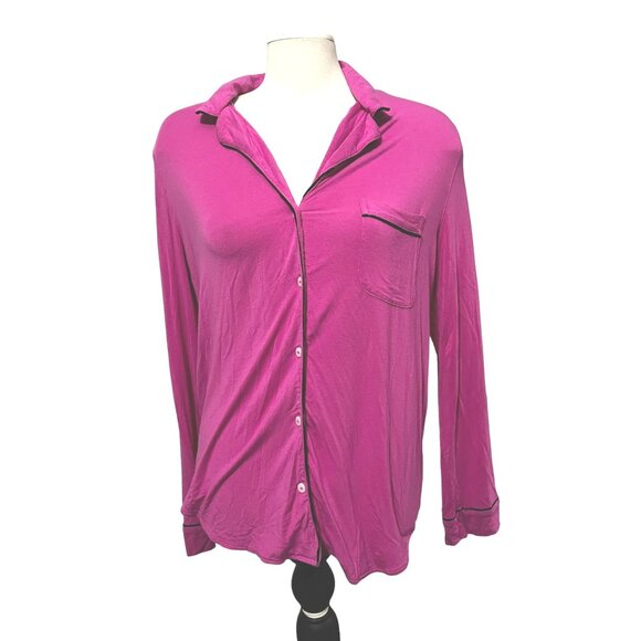 Victoria's Secret Hot Pink Collared Soft Sleep Shirt Sz Small Womens Long Sleeve - Picture 1 of 13